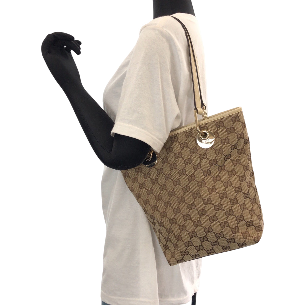 15541
GUCCI グッチ ブラウン アイボリー ゴールド金具 GGキャンバス 120840 トートバッグ ショルダーバッグ  レディース A39