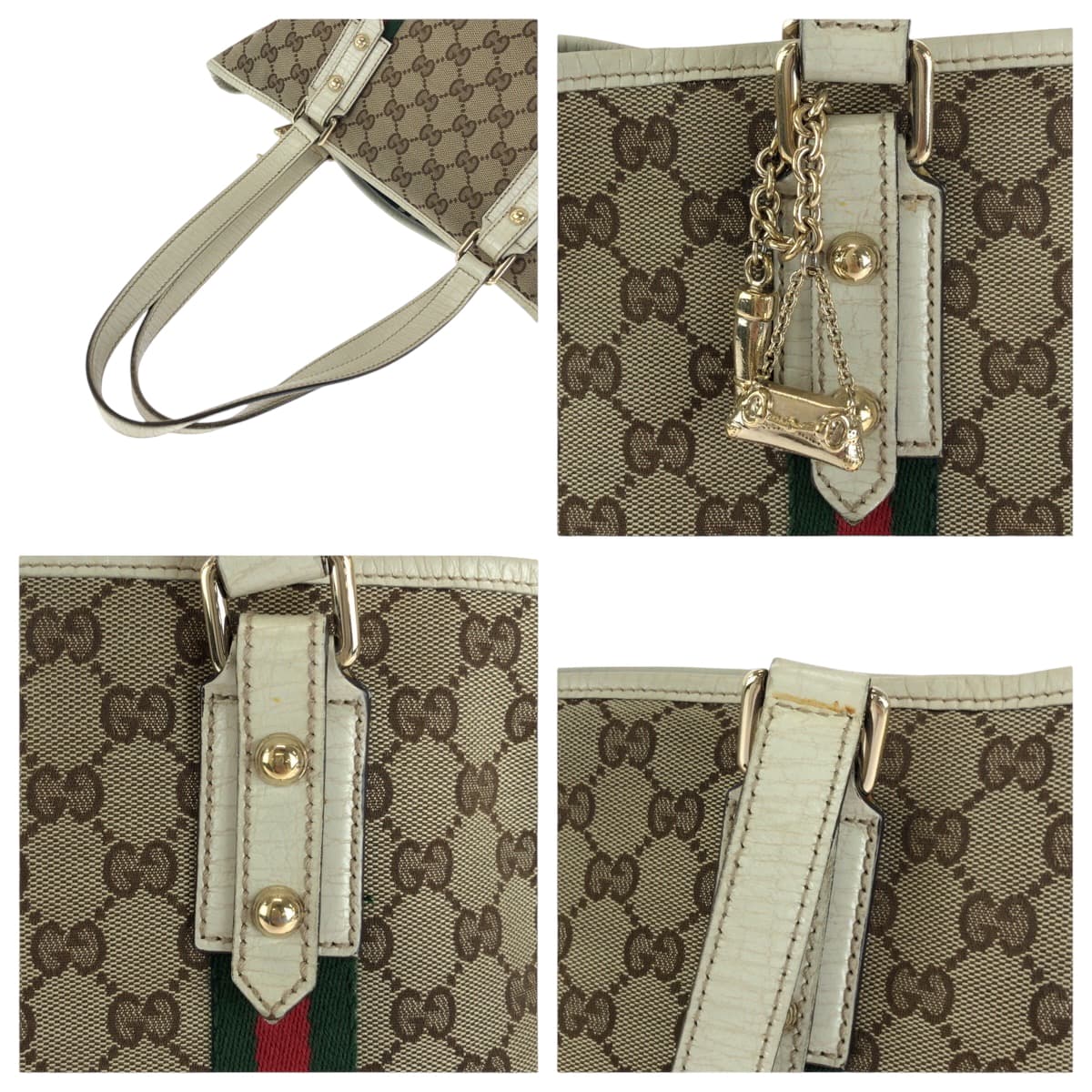 15542
GUCCI グッチ シェリーライン ベージュ アイボリー ゴールド金具 GGキャンバス 137396 トートバッグ ショルダーバッグ  レディース
