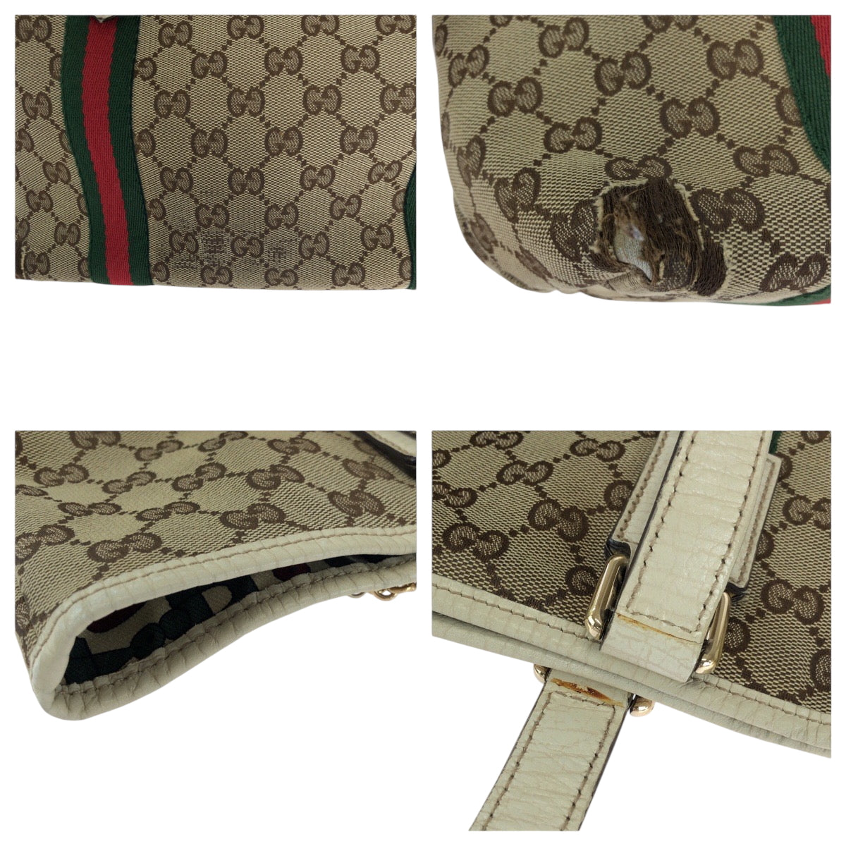 15542
GUCCI グッチ シェリーライン ベージュ アイボリー ゴールド金具 GGキャンバス 137396 トートバッグ ショルダーバッグ  レディース