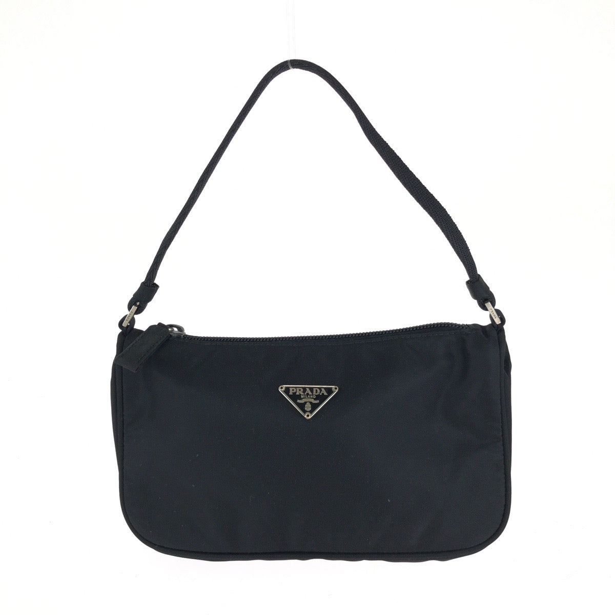 15543
PRADA プラダ テスート 三角ロゴプレート ブラック 黒 シルバー金具 ナイロン ハンドバッグ アクセサリーポーチ  レディース