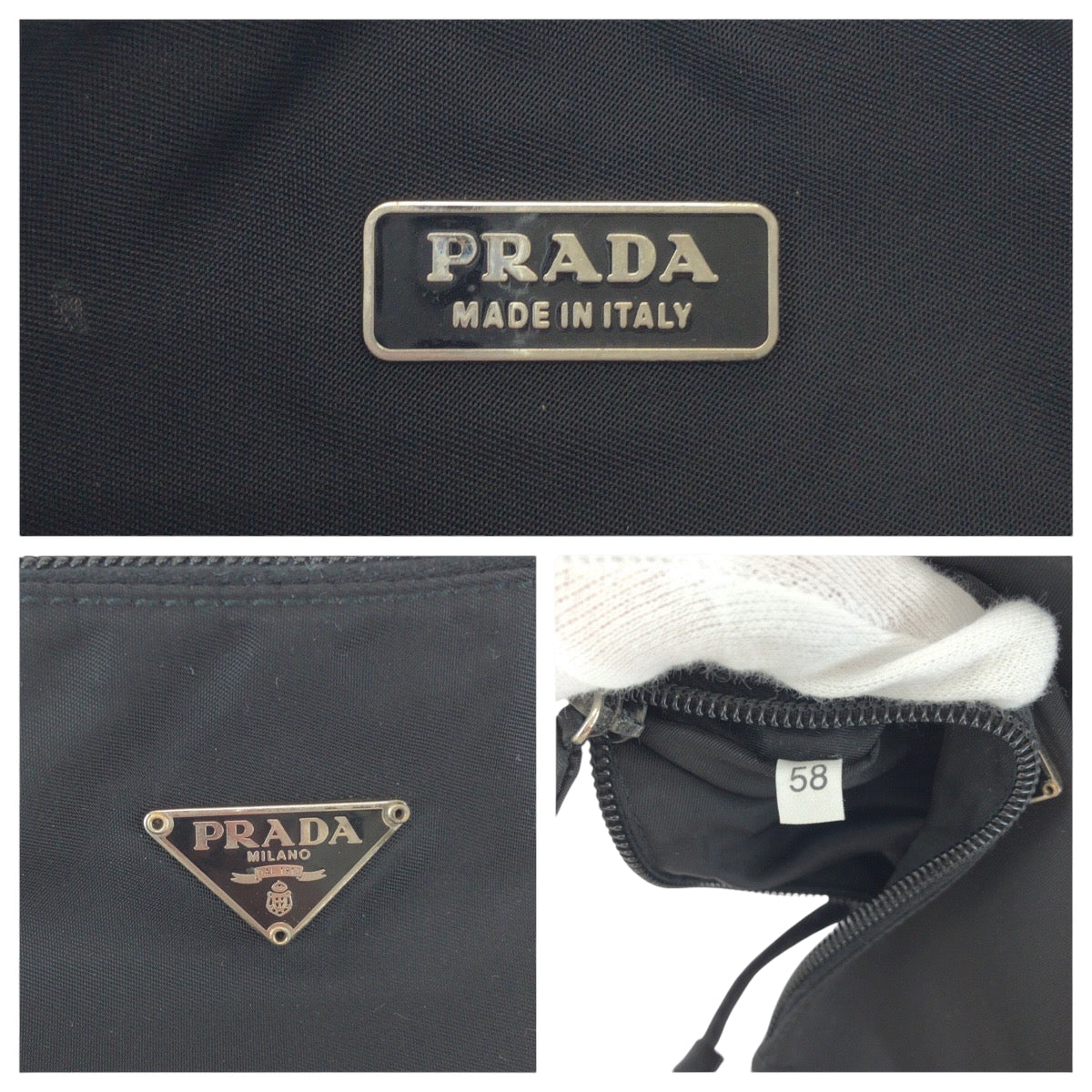 15543
PRADA プラダ テスート 三角ロゴプレート ブラック 黒 シルバー金具 ナイロン ハンドバッグ アクセサリーポーチ  レディース