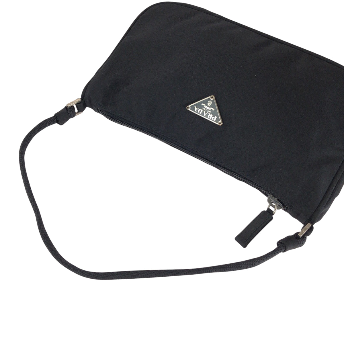 15543
PRADA プラダ テスート 三角ロゴプレート ブラック 黒 シルバー金具 ナイロン ハンドバッグ アクセサリーポーチ  レディース