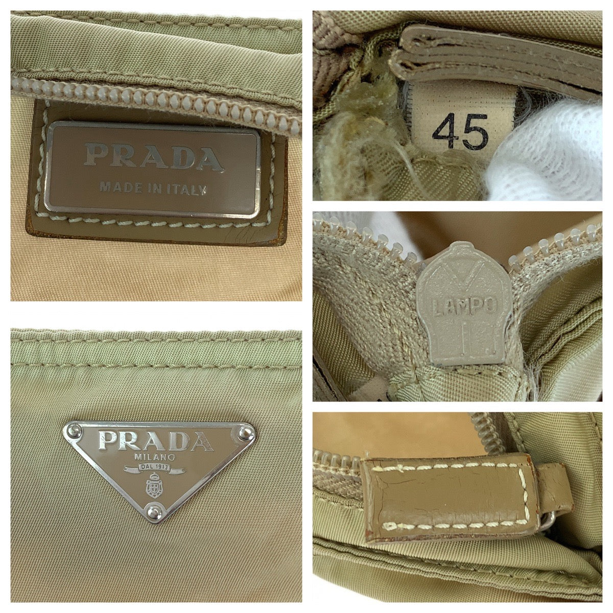 15544
PRADA プラダ テスート 三角ロゴプレート ベージュ シルバー金具 ナイロン BT0175 ショルダーバッグ ポシェット  レディース AB16