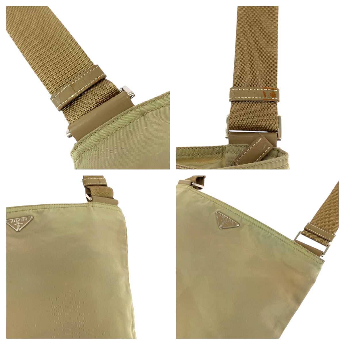 15544
PRADA プラダ テスート 三角ロゴプレート ベージュ シルバー金具 ナイロン BT0175 ショルダーバッグ ポシェット  レディース AB16