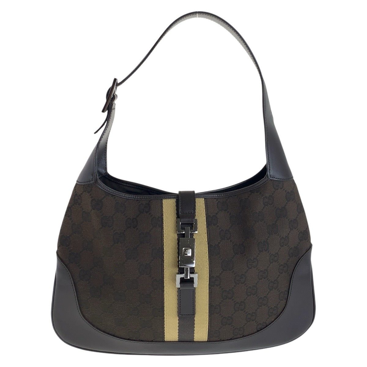 15545
GUCCI グッチ シェリーライン ジャッキー ブラウン シルバー金具 GGキャンバス / レザー 963 ショルダーバッグ  レディース