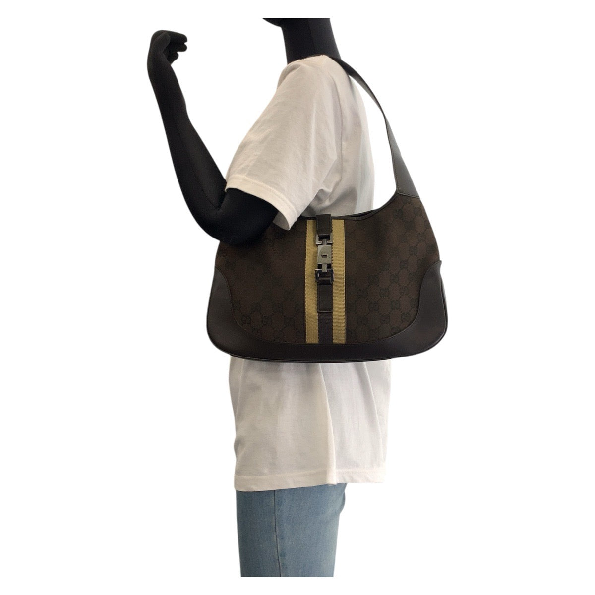 15545
GUCCI グッチ シェリーライン ジャッキー ブラウン シルバー金具 GGキャンバス / レザー 963 ショルダーバッグ  レディース