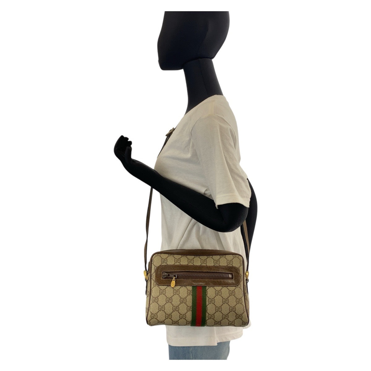 15546
GUCCI グッチ シェリーライン ベージュ ブラウン ゴールド金具 GGスプリームキャンバス / レザー 51 01 3552 ショルダーバッグ ポシェット  レディース AB25