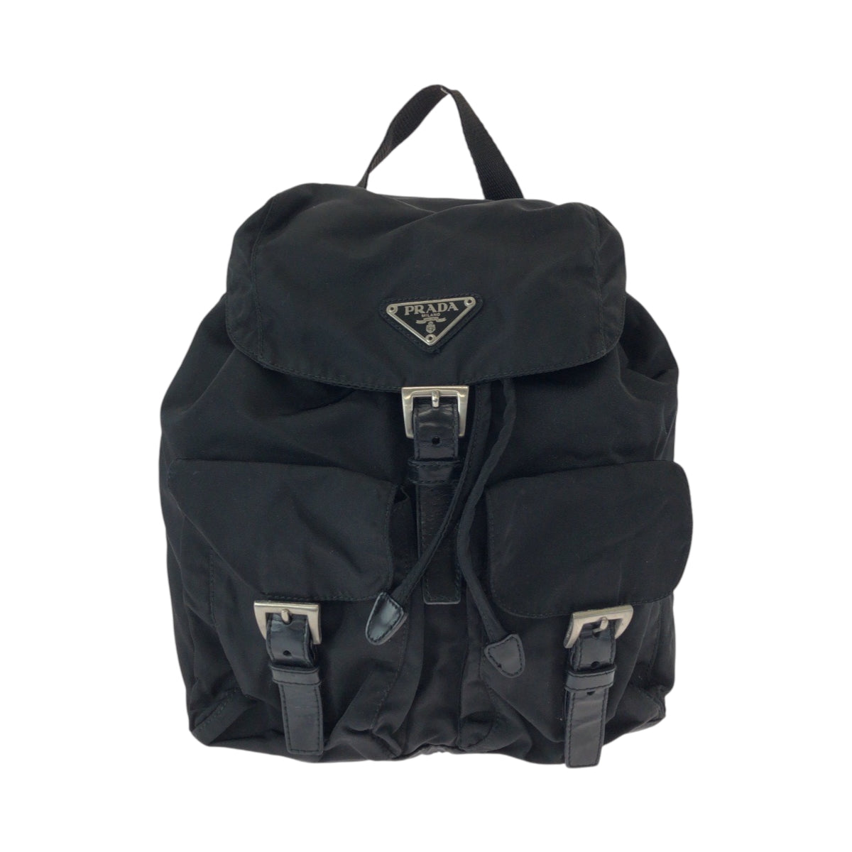 15551
PRADA プラダ テスート 三角ロゴプレート ブラック 黒 シルバー金具 ナイロン リュックサック バックパック  レディース