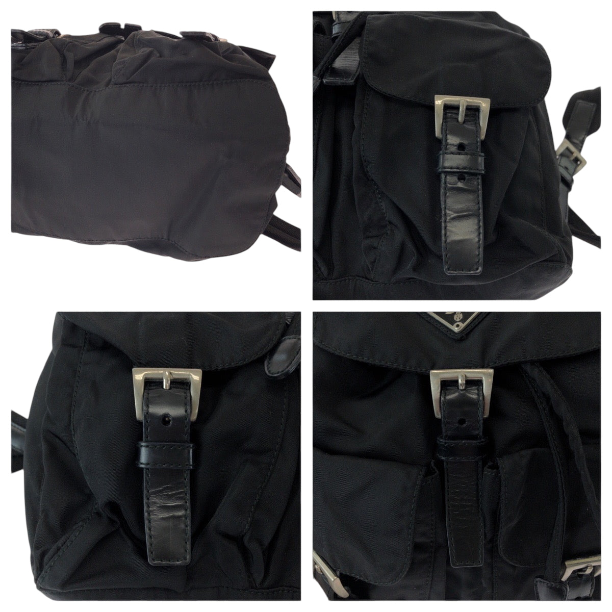 15551
PRADA プラダ テスート 三角ロゴプレート ブラック 黒 シルバー金具 ナイロン リュックサック バックパック  レディース