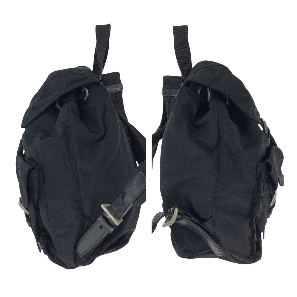 15551
PRADA プラダ テスート 三角ロゴプレート ブラック 黒 シルバー金具 ナイロン リュックサック バックパック  レディース