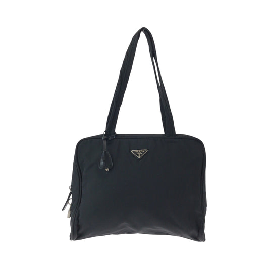15552
PRADA プラダ テスート 三角ロゴプレート ブラック 黒 シルバー金具 ナイロン トートバッグ ショルダーバッグ  レディース