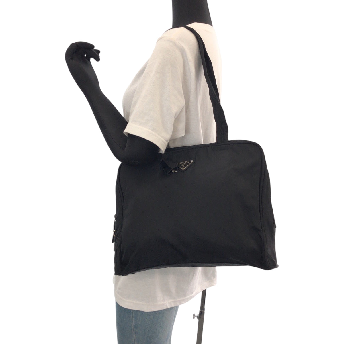 15552
PRADA プラダ テスート 三角ロゴプレート ブラック 黒 シルバー金具 ナイロン トートバッグ ショルダーバッグ  レディース