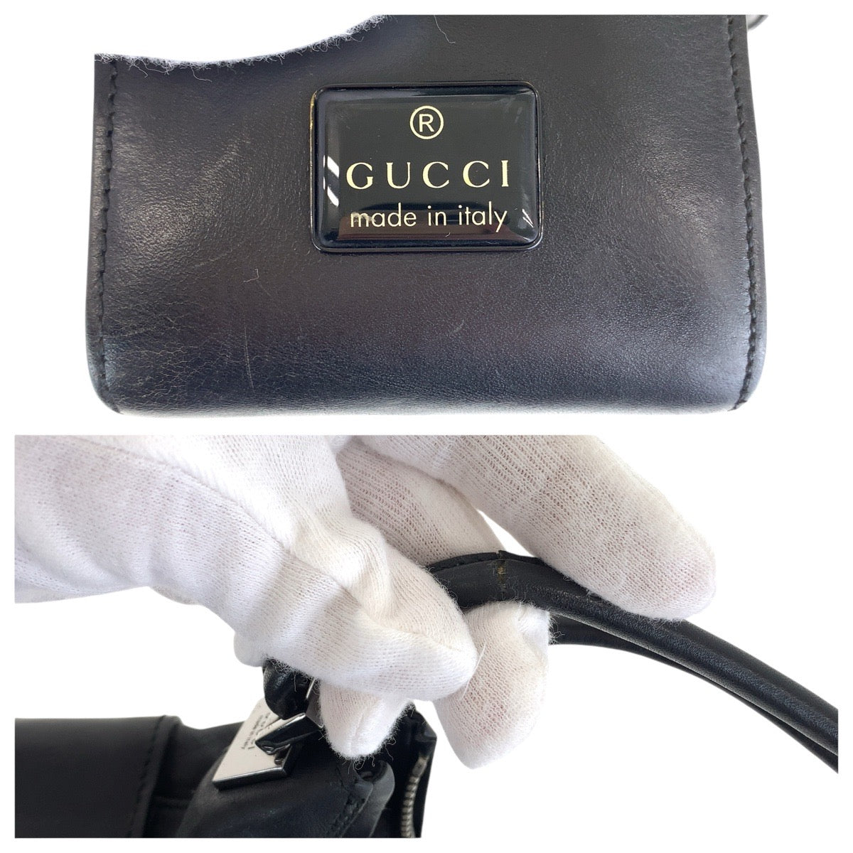 15555
GUCCI グッチ ブラック 黒 シルバー金具 レザー 001 3766 ショルダーバッグ  レディース