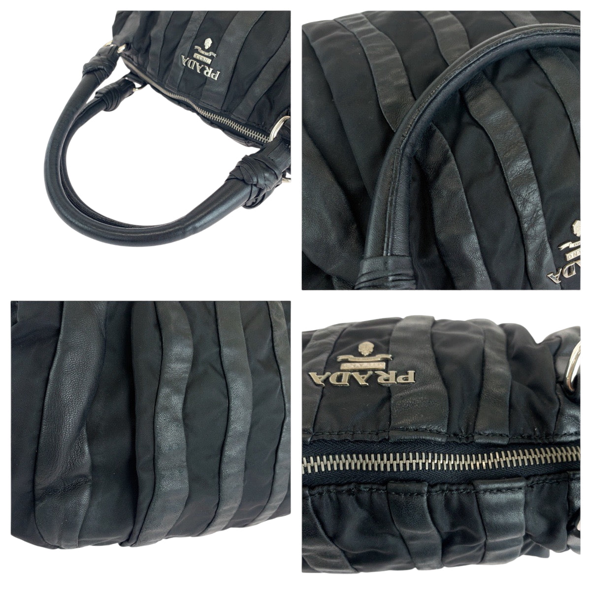 15558
PRADA プラダ テスート クリムソン ブラック 黒 シルバー金具 ナイロン / レザー BL0538 ハンドバッグ トートバッグ ショルダーバッグ  レディース