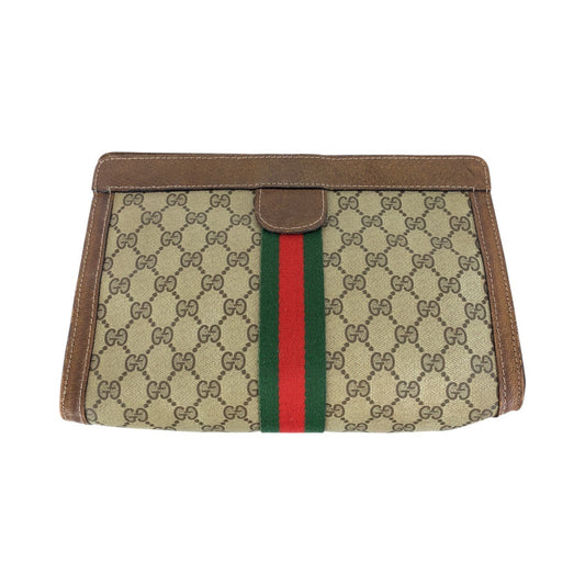 15560
GUCCI グッチ ヴィンテージ オールドグッチ シェリーライン ブラウン GGスプリームキャンバス / レザー クラッチバッグ セカンドバッグ 男女兼用  レディース