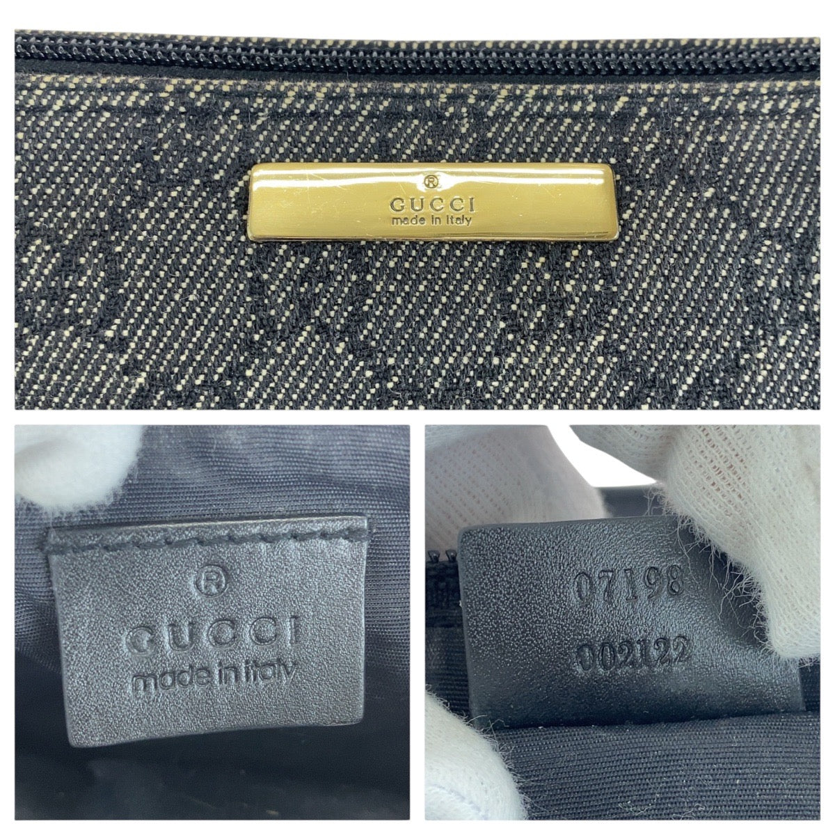 15562
GUCCI グッチ ブラック 黒 ゴールド金具 GGキャンバス / レザー 07198 ハンドバッグ アクセサリーポーチ  レディース