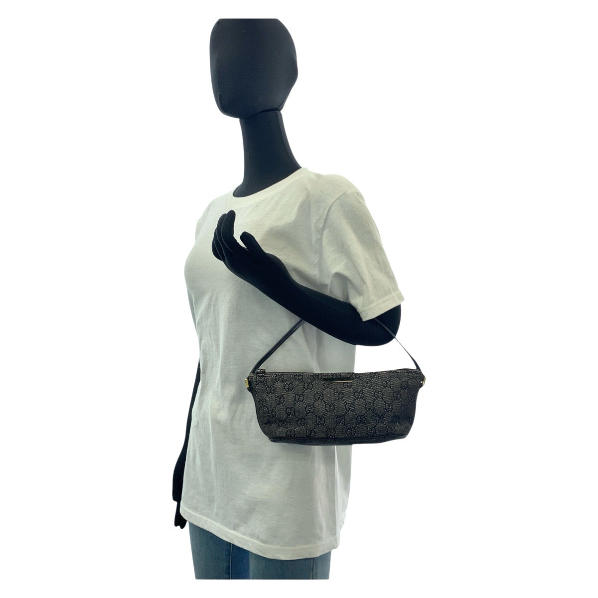 15562
GUCCI グッチ ブラック 黒 ゴールド金具 GGキャンバス / レザー 07198 ハンドバッグ アクセサリーポーチ  レディース