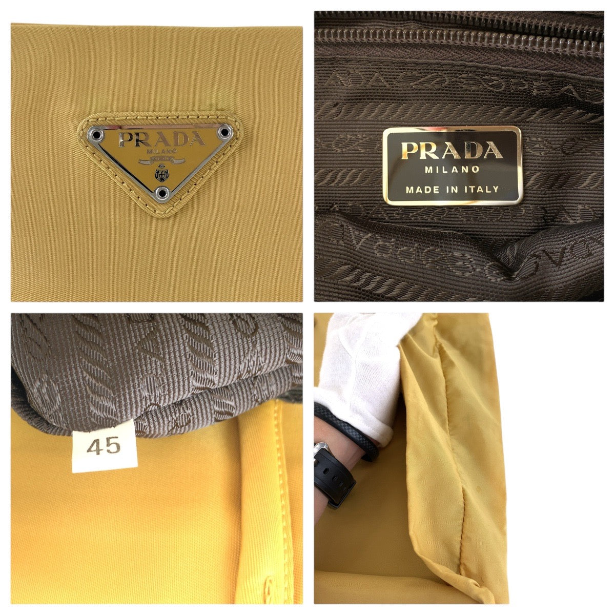 15565
PRADA プラダ テスート 三角ロゴプレート イエロー シルバー金具 ナイロン トートバッグ ショルダーバッグ  レディース ABP26