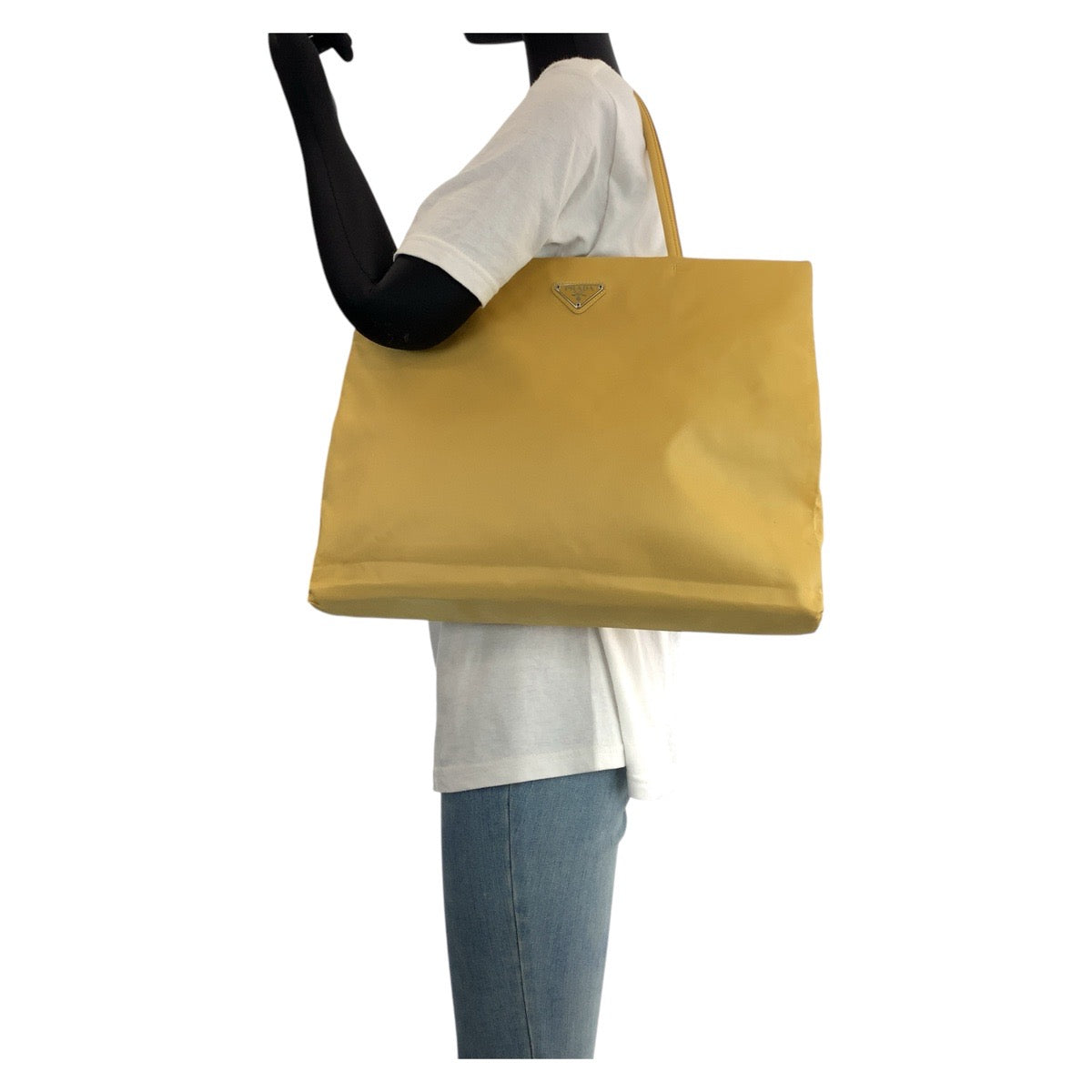 15565
PRADA プラダ テスート 三角ロゴプレート イエロー シルバー金具 ナイロン トートバッグ ショルダーバッグ  レディース ABP26