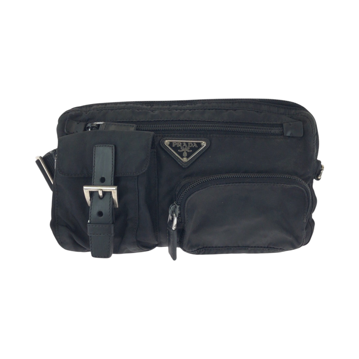 15567
PRADA プラダ テスート 三角ロゴプレート ブラック 黒 シルバー金具 ナイロン BM0008 ウエストバッグ バムバッグ  レディース
