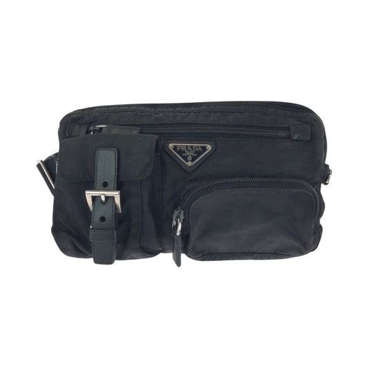 15567
PRADA プラダ テスート 三角ロゴプレート ブラック 黒 シルバー金具 ナイロン BM0008 ウエストバッグ バムバッグ  レディース