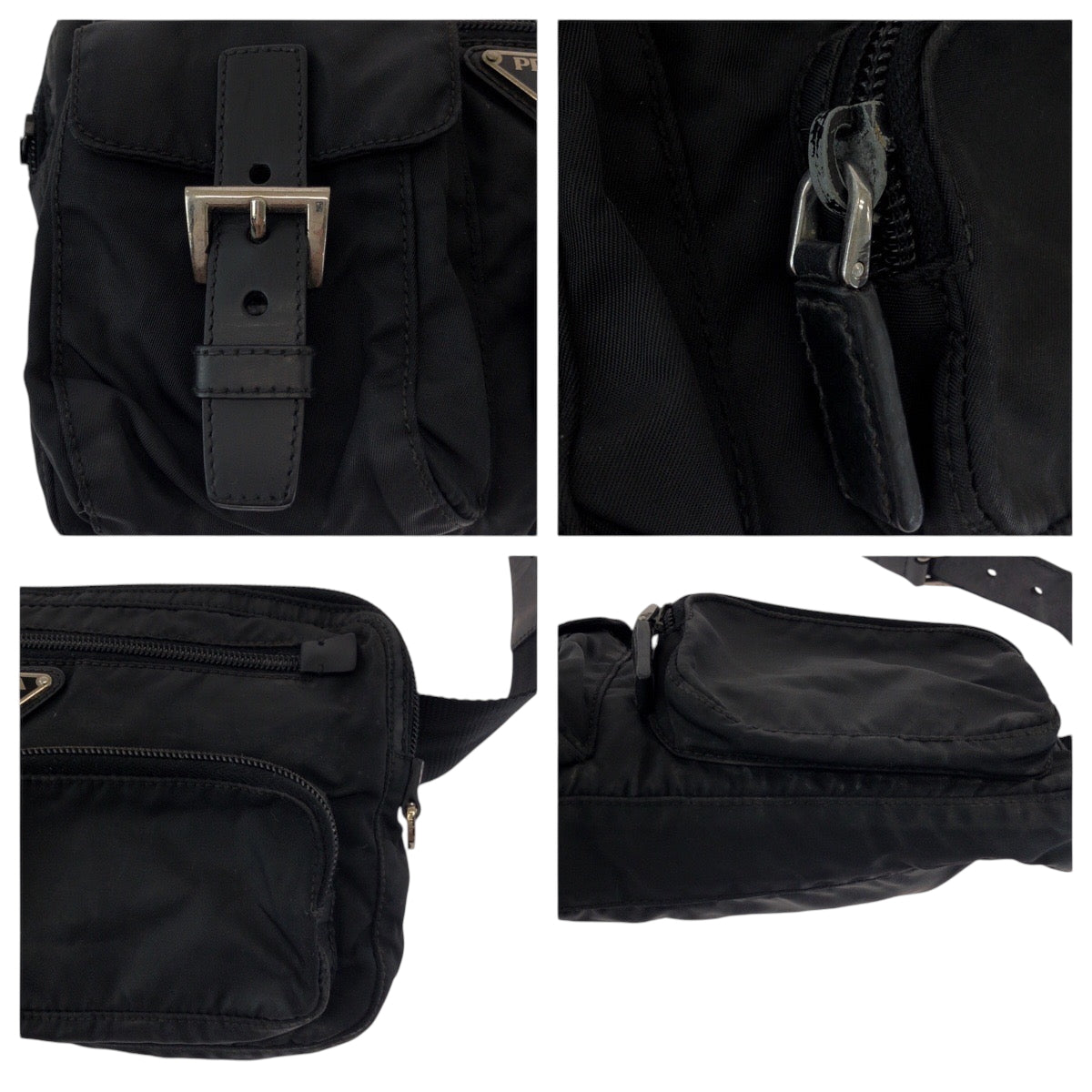 15567
PRADA プラダ テスート 三角ロゴプレート ブラック 黒 シルバー金具 ナイロン BM0008 ウエストバッグ バムバッグ  レディース