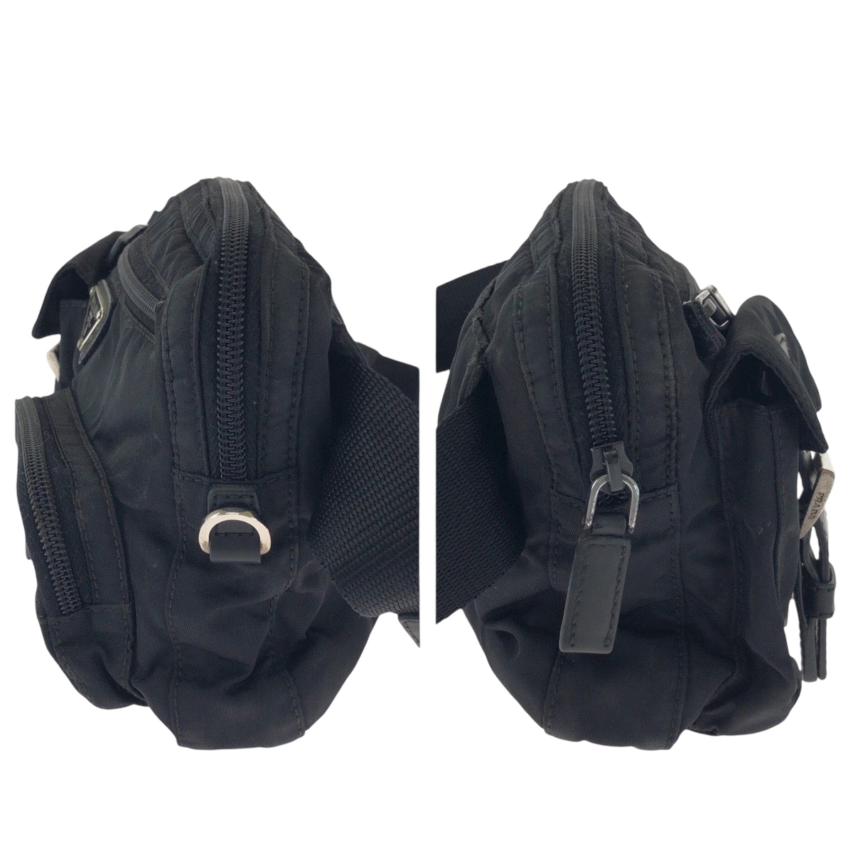 15567
PRADA プラダ テスート 三角ロゴプレート ブラック 黒 シルバー金具 ナイロン BM0008 ウエストバッグ バムバッグ  レディース