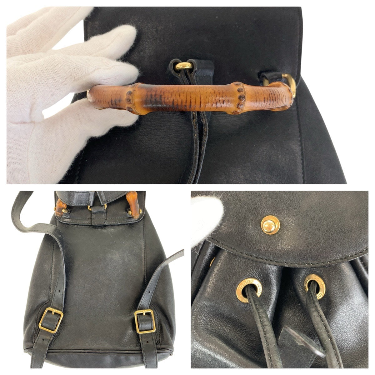 15569
GUCCI グッチ バンブー ブラック 黒 ゴールド金具 レザー 003 3444 0030 リュック・デイパック バックパック  レディース ABP28