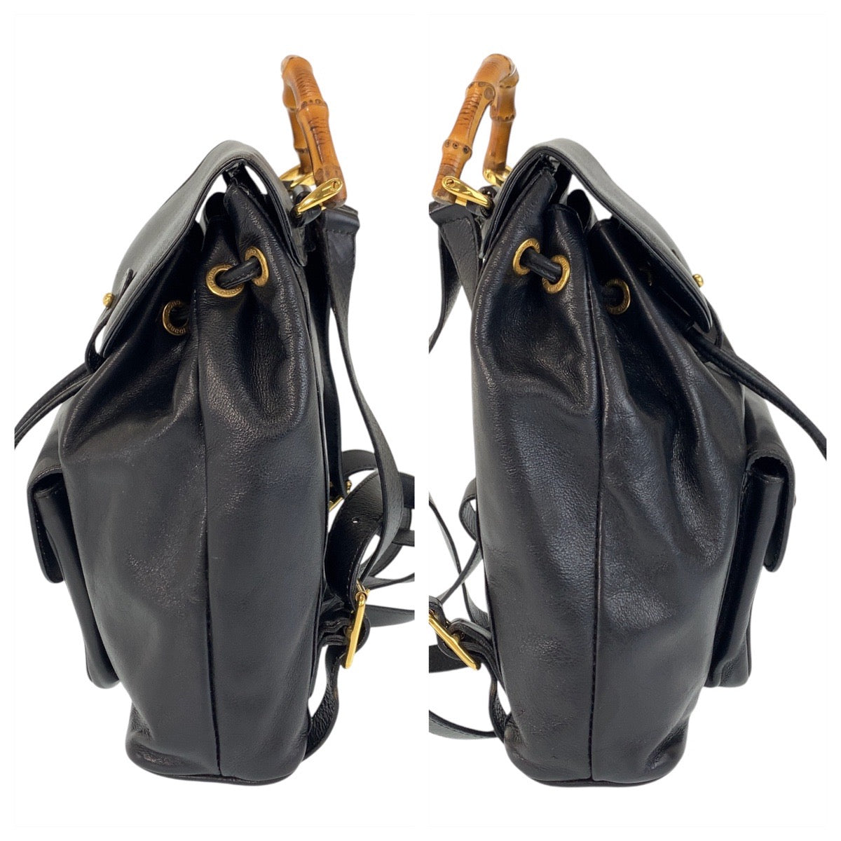 15570
GUCCI グッチ バンブー ブラック 黒 ゴールド金具 レザー 003 1705 0030 リュック バックパック  レディース