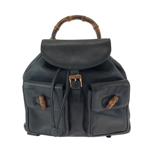 15571
GUCCI グッチ ヴィンテージ バンブー オールドグッチ ブラック 黒 ブラウン レザー 003 2058 0016 リュックサック バックパック  レディース ABP39