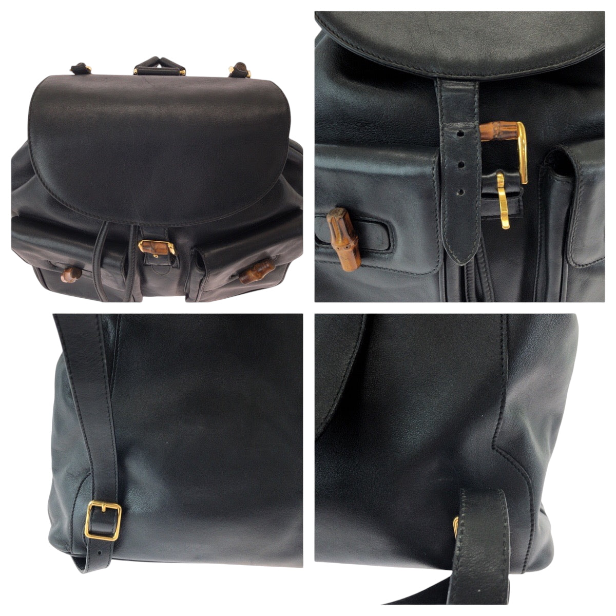 15571
GUCCI グッチ ヴィンテージ バンブー オールドグッチ ブラック 黒 ブラウン レザー 003 2058 0016 リュックサック バックパック  レディース ABP39