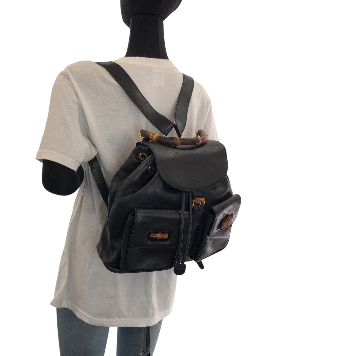 15571
GUCCI グッチ ヴィンテージ バンブー オールドグッチ ブラック 黒 ブラウン レザー 003 2058 0016 リュックサック バックパック  レディース ABP39