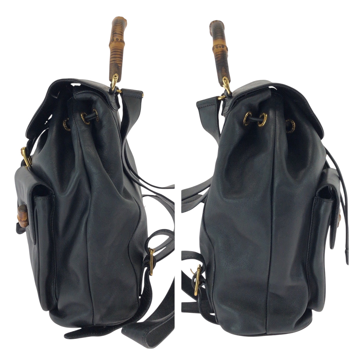 15571
GUCCI グッチ ヴィンテージ バンブー オールドグッチ ブラック 黒 ブラウン レザー 003 2058 0016 リュックサック バックパック  レディース ABP39