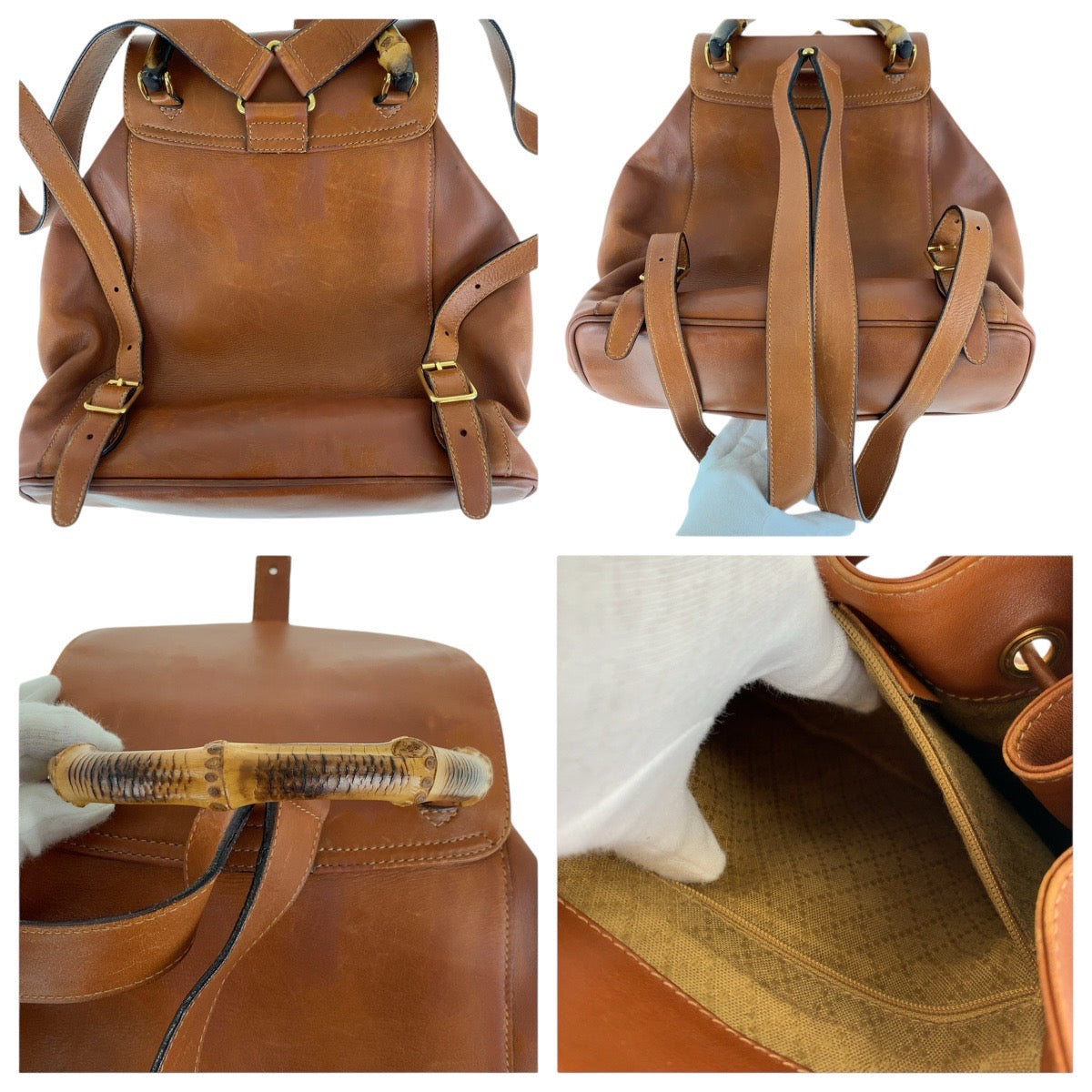 15572
GUCCI グッチ バンブー ライトブラウン キャメル ゴールド金具 レザー 003 1998 0016 リュック・デイパック バックパック  レディース