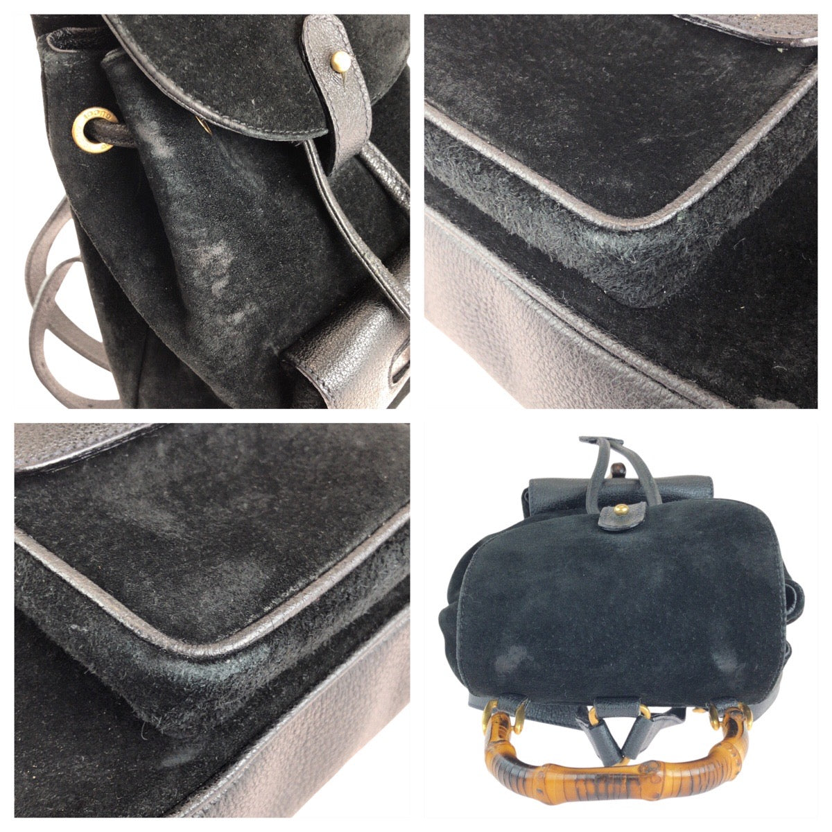 15573
GUCCI グッチ バンブー ブラック 黒 ゴールド金具 スウェード / レザー 003 1705 リュック バッグパック  レディース ABP28