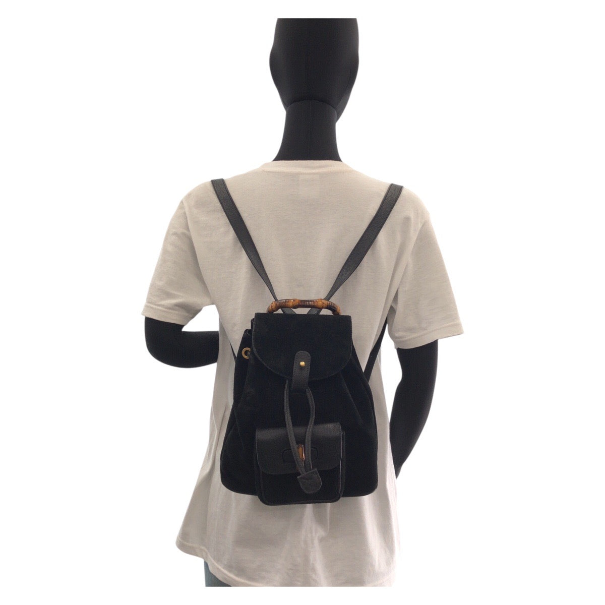 15573
GUCCI グッチ バンブー ブラック 黒 ゴールド金具 スウェード / レザー 003 1705 リュック バッグパック  レディース ABP28