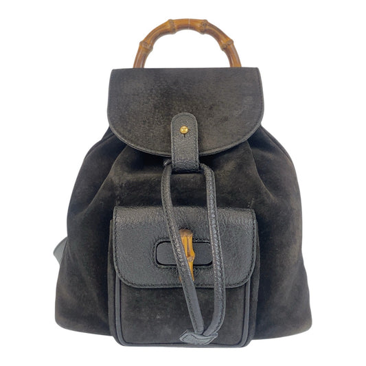 15575
GUCCI グッチ バンブー ブラック 黒 ゴールド金具 スウェード / レザー 003 1705 0030 リュック バッグパック  レディース AB17