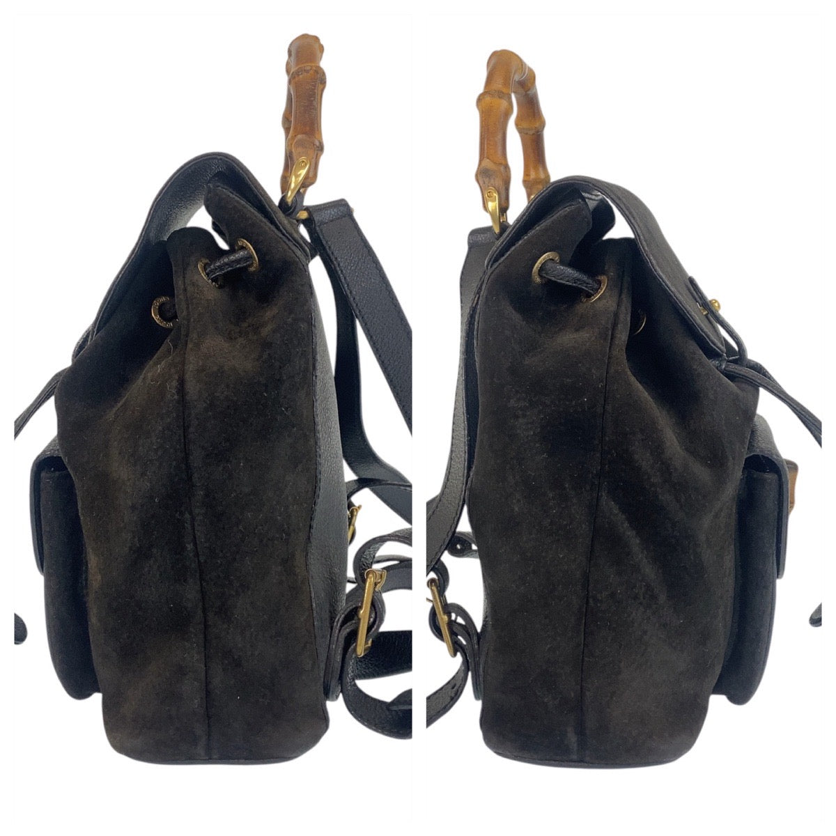 15575
GUCCI グッチ バンブー ブラック 黒 ゴールド金具 スウェード / レザー 003 1705 0030 リュック バッグパック  レディース AB17