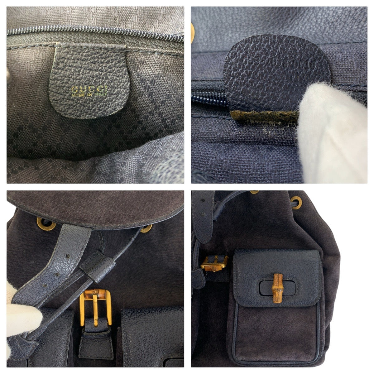 15576
GUCCI グッチ バンブー ネイビー ゴールド金具 スウェード / レザー 003 2058 0016 リュック・デイパック バックパック  レディース