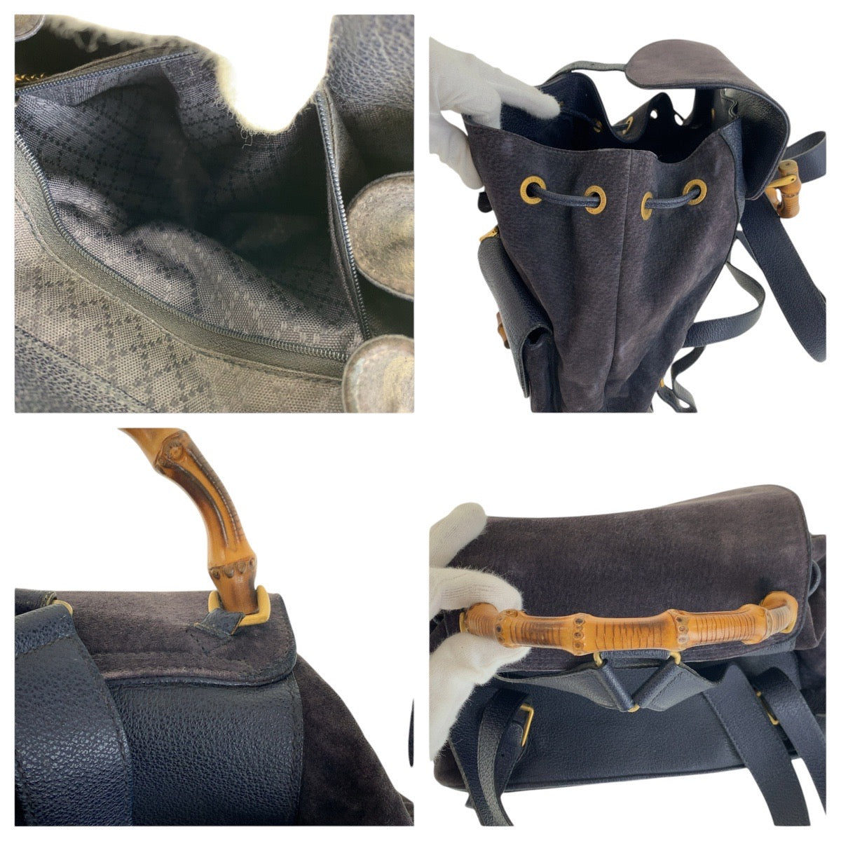 15576
GUCCI グッチ バンブー ネイビー ゴールド金具 スウェード / レザー 003 2058 0016 リュック・デイパック バックパック  レディース