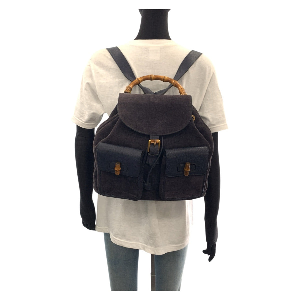 15576
GUCCI グッチ バンブー ネイビー ゴールド金具 スウェード / レザー 003 2058 0016 リュック・デイパック バックパック  レディース