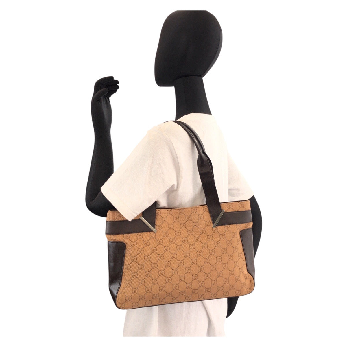 15578
GUCCI グッチ ベージュ ブラウン GGキャンバス / レザー 73983 トートバッグ ショルダーバッグ  レディース