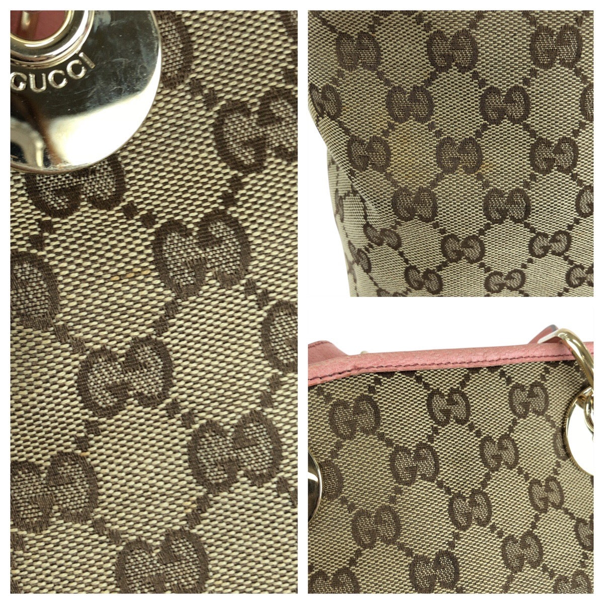15579
GUCCI グッチ ベージュ ピンク ゴールド金具 GGキャンバス / レザー 120840 トートバッグ ショルダーバッグ  レディース
