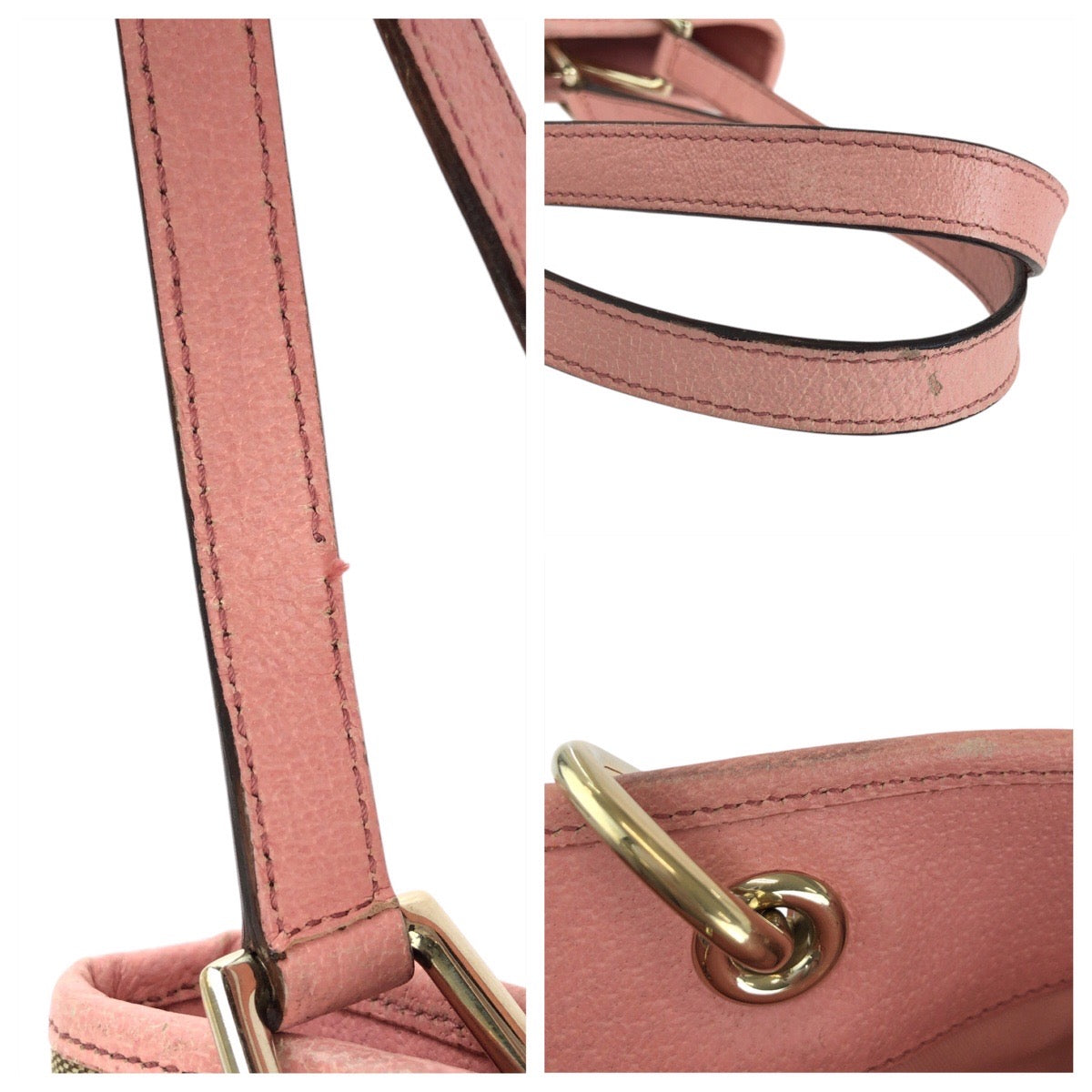 15579
GUCCI グッチ ベージュ ピンク ゴールド金具 GGキャンバス / レザー 120840 トートバッグ ショルダーバッグ  レディース