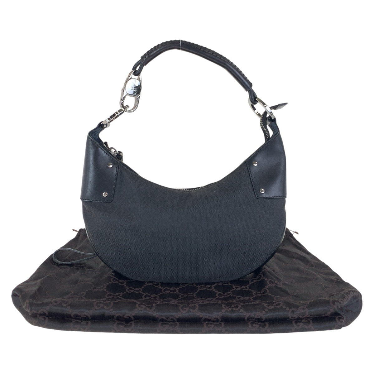 15580
GUCCI グッチ ホーボー ブラック 黒 シルバー金具 キャンバス / レザー 109208 ショルダーバッグ レディース A30