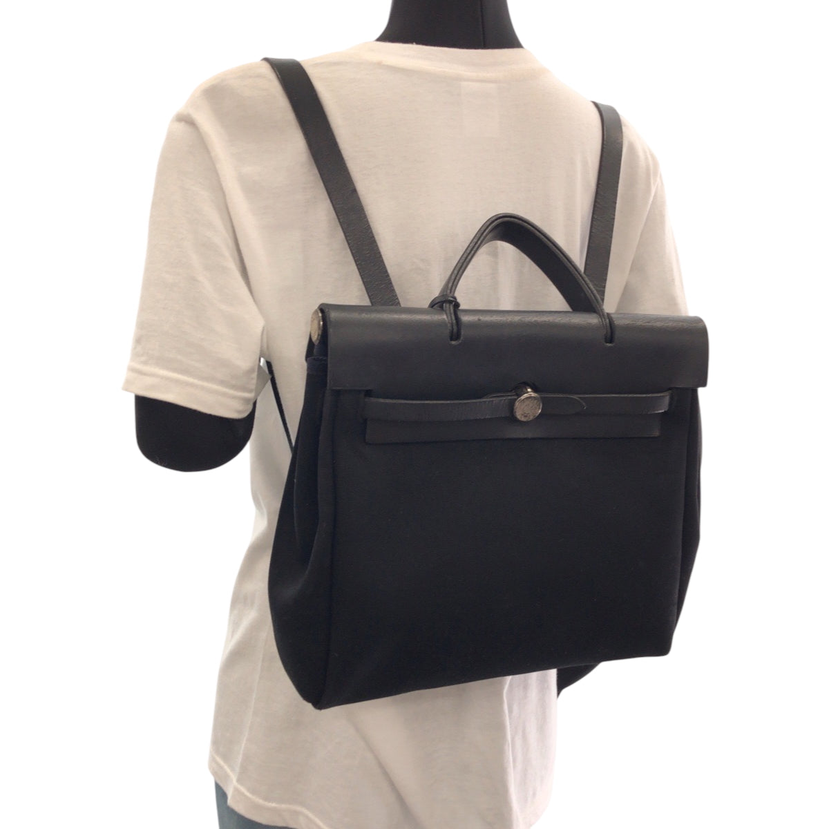 15583
HERMES エルメス エールバッグアドPM ブラック 黒 シルバー金具 キャンバス / レザー リュックサック バックパック ▫︎C刻印  レディース