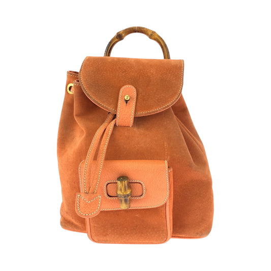 15574
GUCCI グッチ バンブー オレンジ ブラウン ゴールド金具 スウェード 003 3444 0030 リュックサック バックパック  レディース AB16