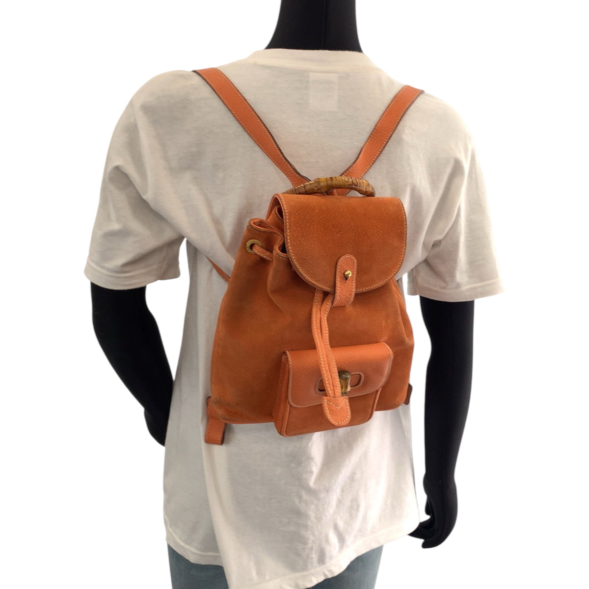 15574
GUCCI グッチ バンブー オレンジ ブラウン ゴールド金具 スウェード 003 3444 0030 リュックサック バックパック  レディース AB16