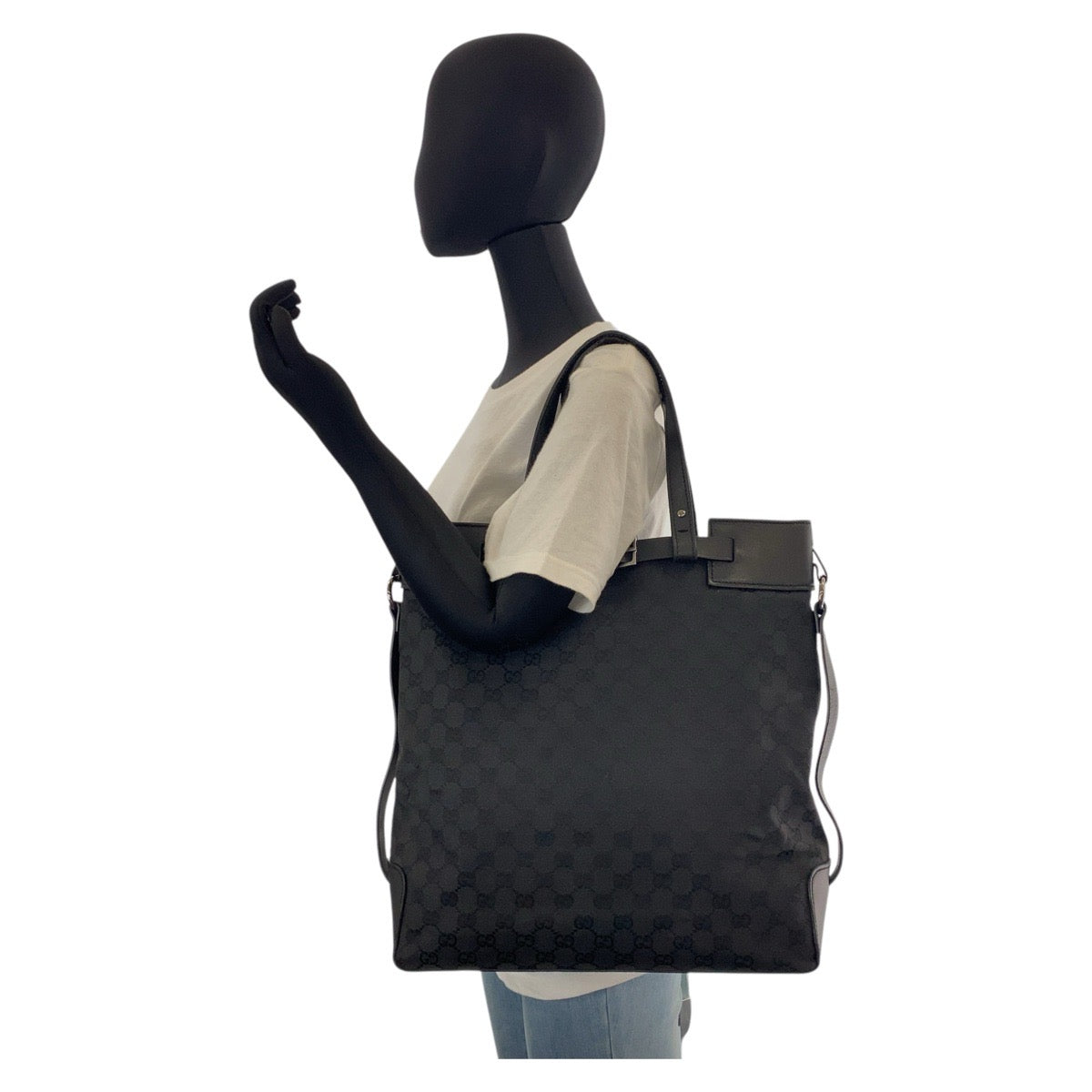 15586
GUCCI グッチ ブラック 黒 GGキャンバス / レザー 107736 トートバッグ ショルダーバッグ  レディース