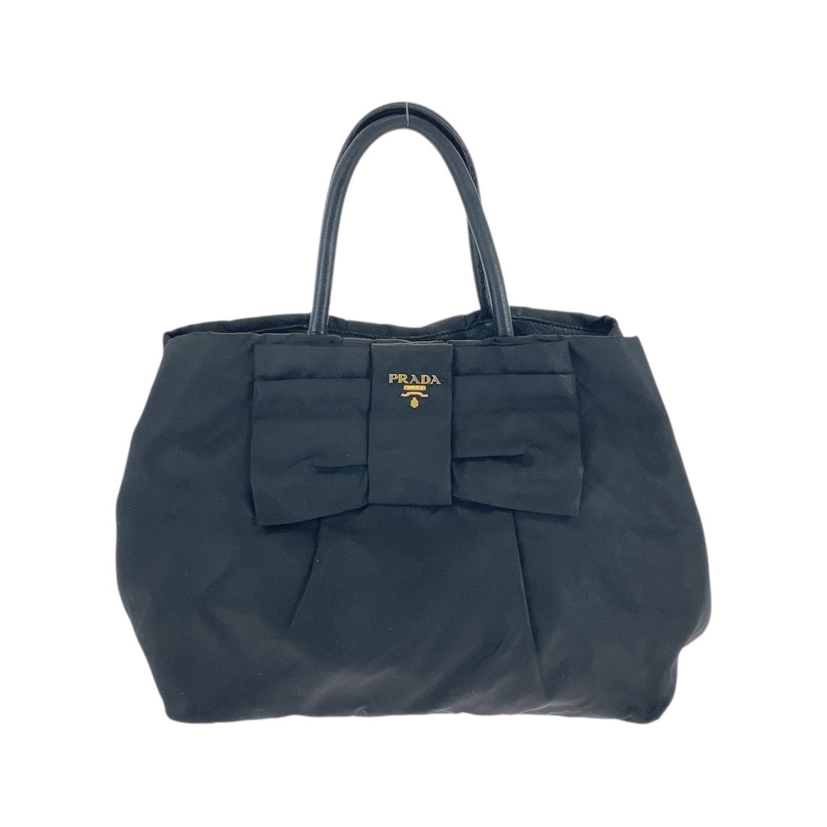 15587
PRADA プラダ テスート リボン ブラック 黒 ピンク ゴールド金具 ナイロン / レザー トートバッグ ハンドバッグ  レディース